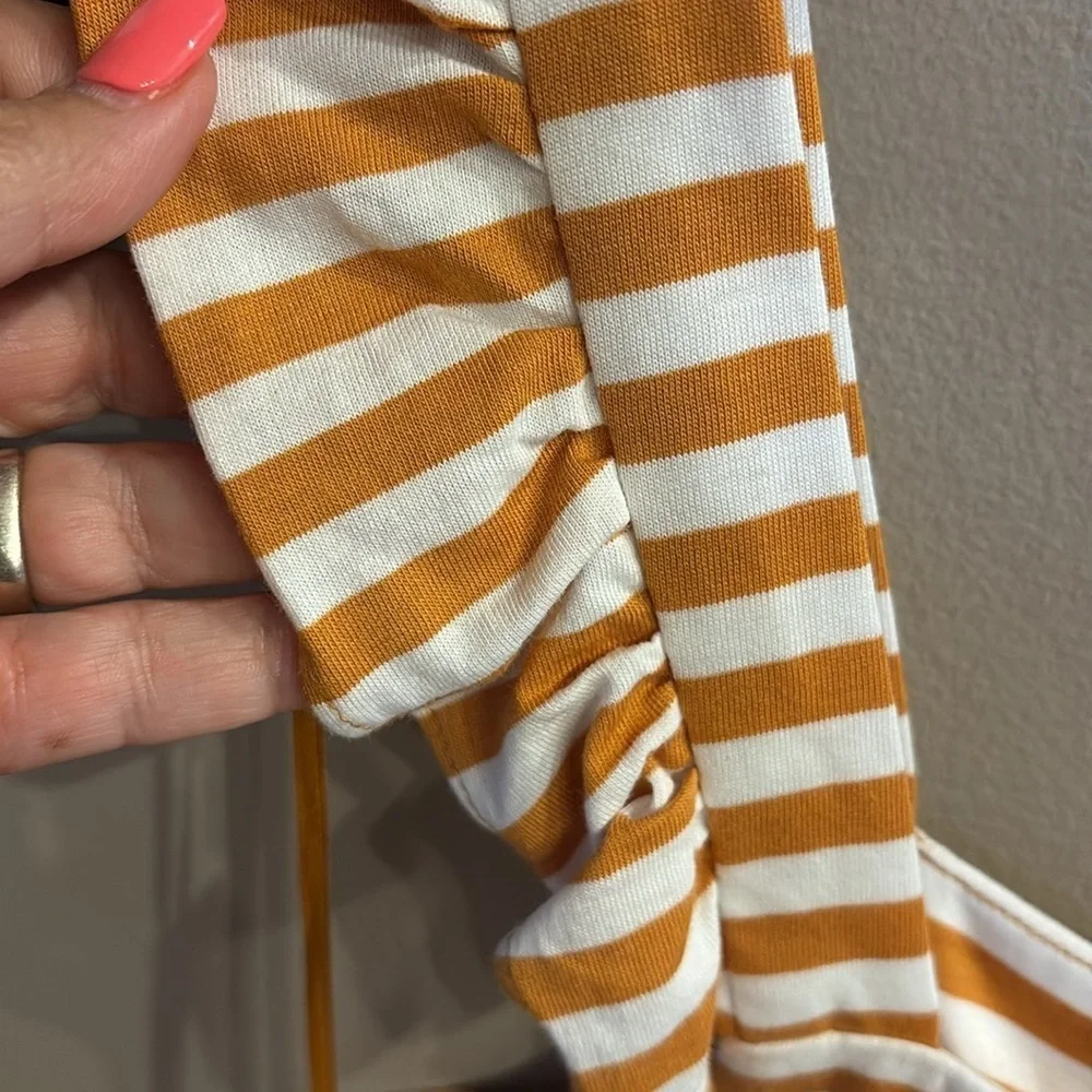 NWT Michael Kors yellow gold White Striped Tank Top cotton ruffle tank straps L